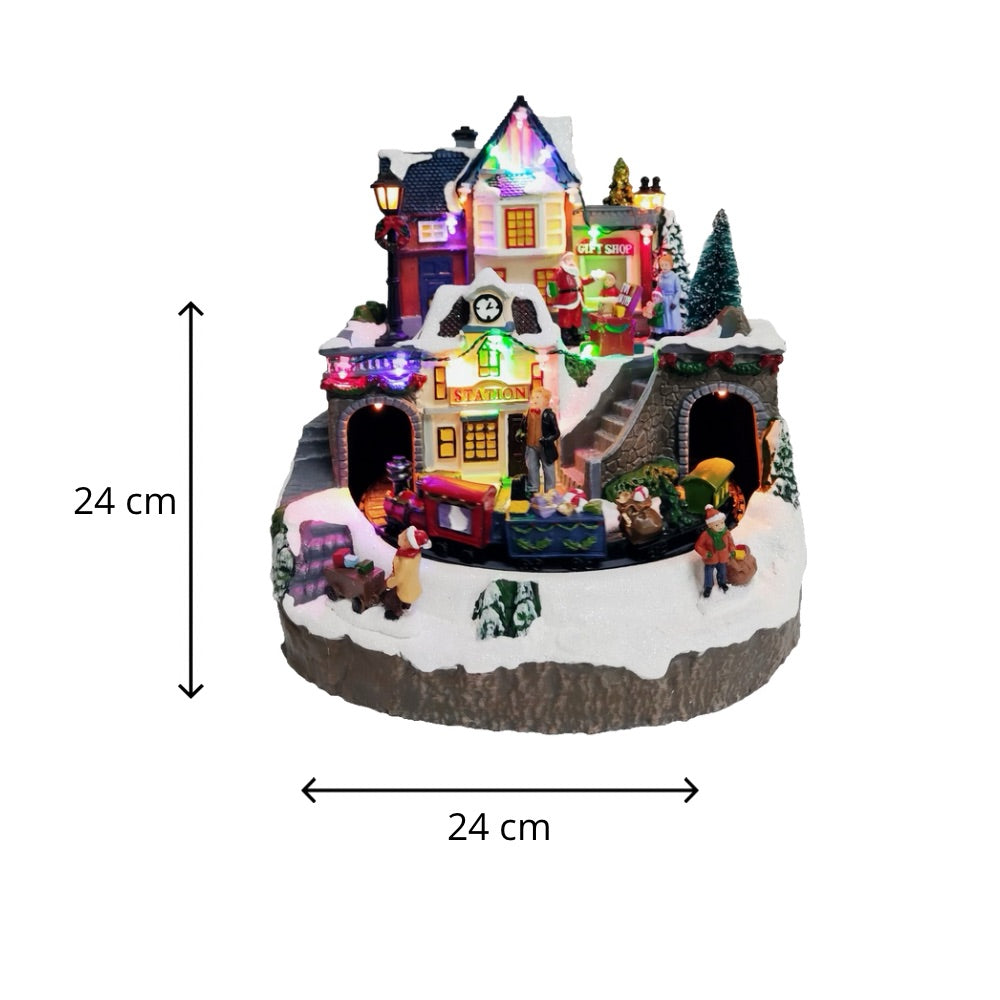 Villa Navideña con Tren y Tienda de Regalos