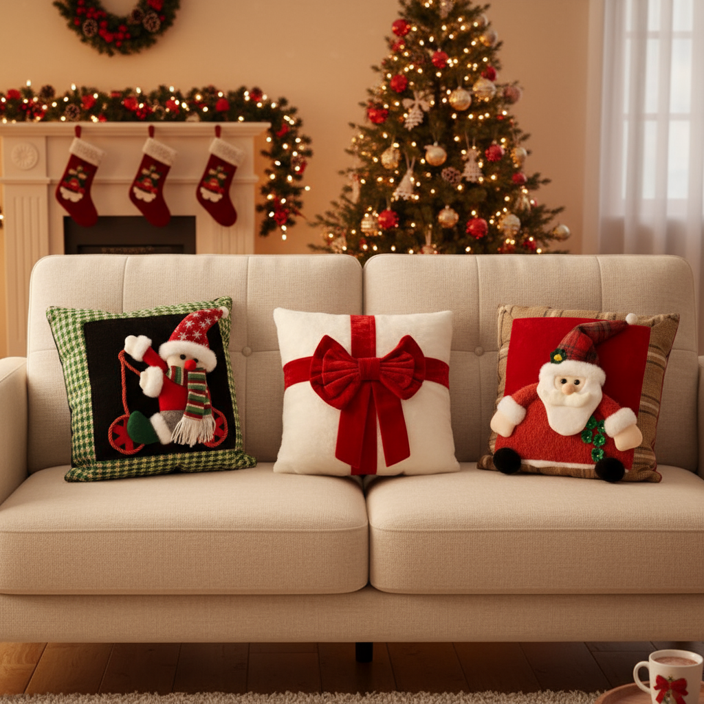 Cojines Navideños Regalo, Santa y Monito de nieve.