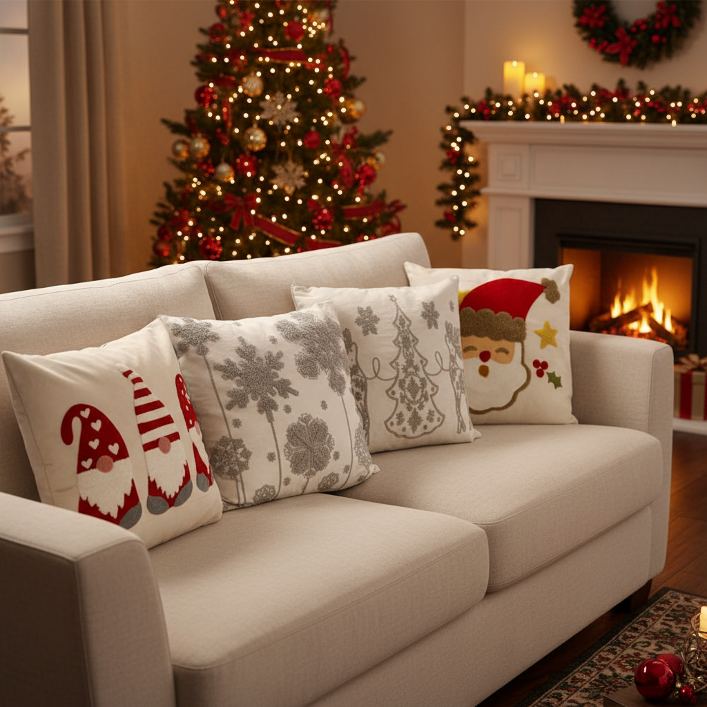 Fundas Navideñas Bordadas – Pascuero, Duendes, Escarchas y Renos