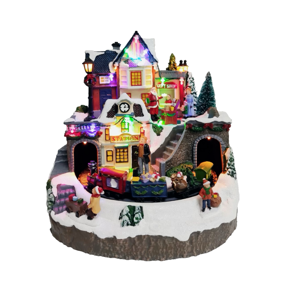 Villa Navideña con Tren y Tienda de Regalos