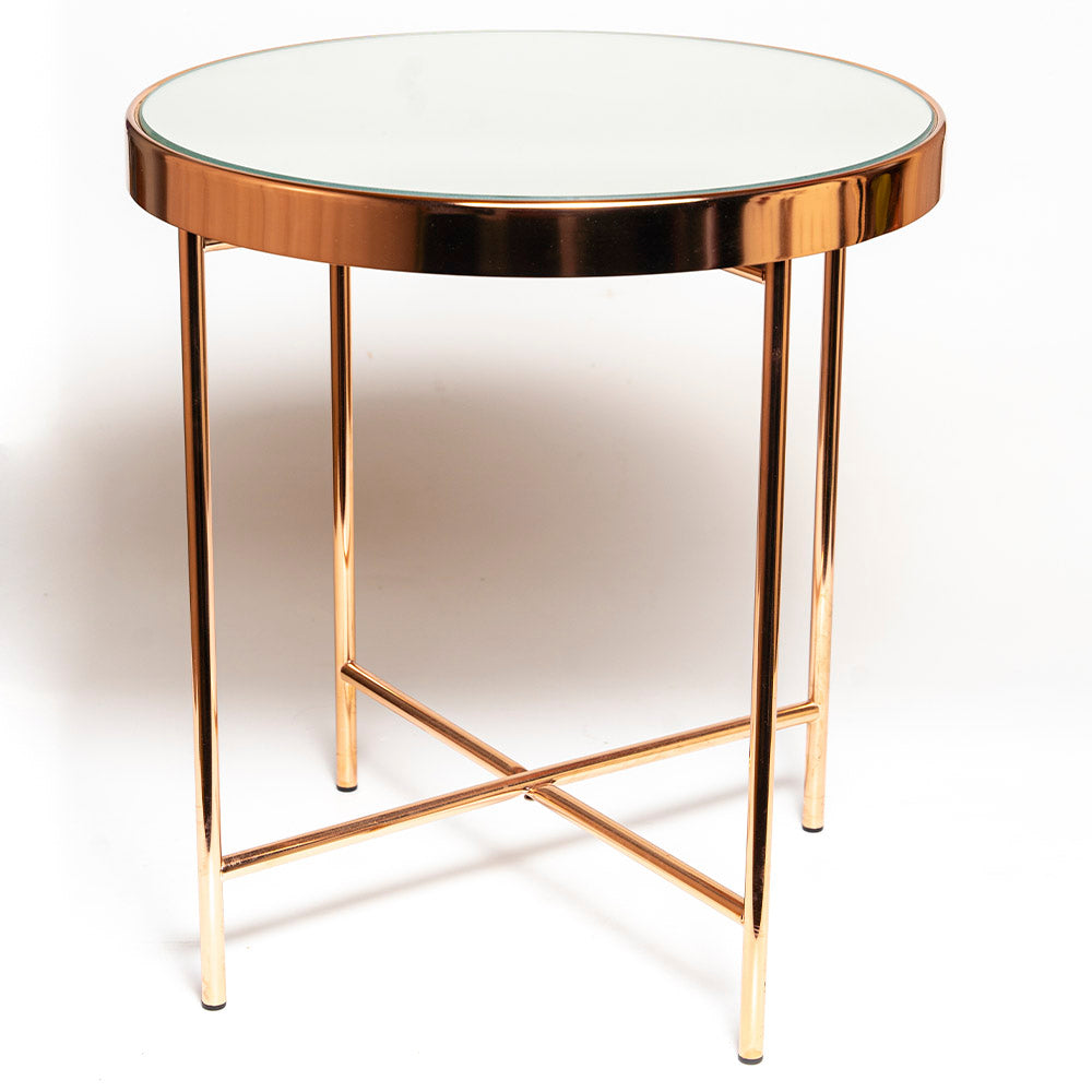 MESA LATERAL ESPEJO COBRE
